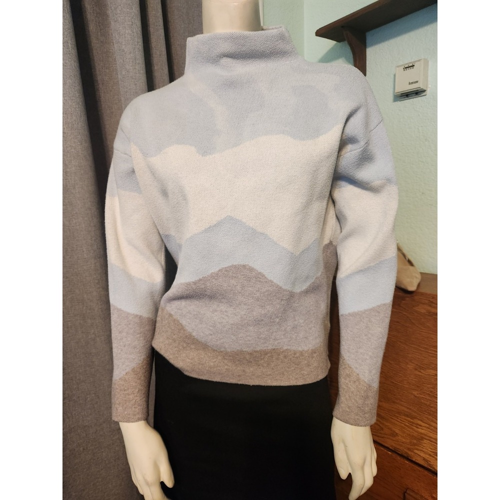 NWT Rachel Zoe Winter Landscape Mountain Scene Mock Neck Sweater Cozy Sz M